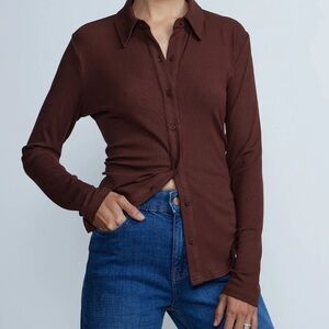 NY & Co. Long Sleeve Ribbed Knit Button-Front Shirt - Sz. L